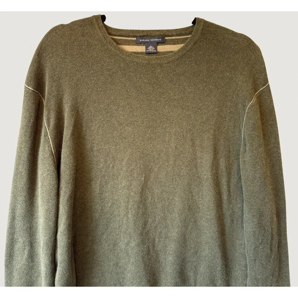 Banana‎ Republic Cotton Crewneck Sweater Mens Large Olive Green Gorpcore Preppy